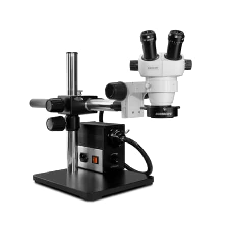Scienscope ELZ Stereo Zoom Microscope And Fiber-Optic LED On Single Arm Stand ELZ-PK5S-AN